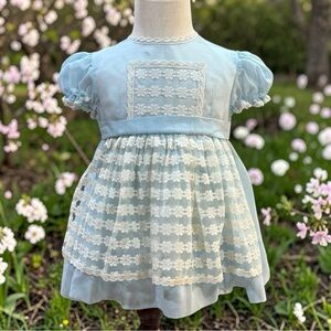Vintage Ruth of Carolina Girls Blue Lace A6 T3 Heirloom Easter Dress USA 24 M